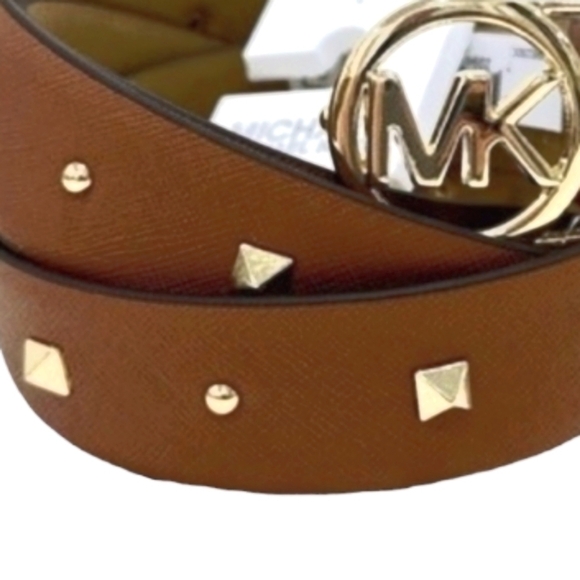 NEW! MICHAEL KORS Brown Vegan Leather Belt w/ Gold Studs Large. main image 4